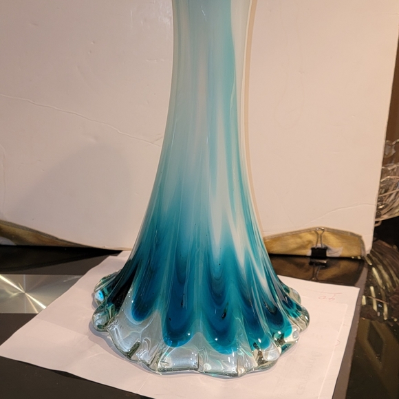Beautiful Vintage Aqua Blue Glass French Mid-Century Vase 15" Tall - Picture 6 of 9